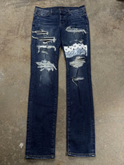 Amiri Jeans Patchwork Navy Paisley Used 36