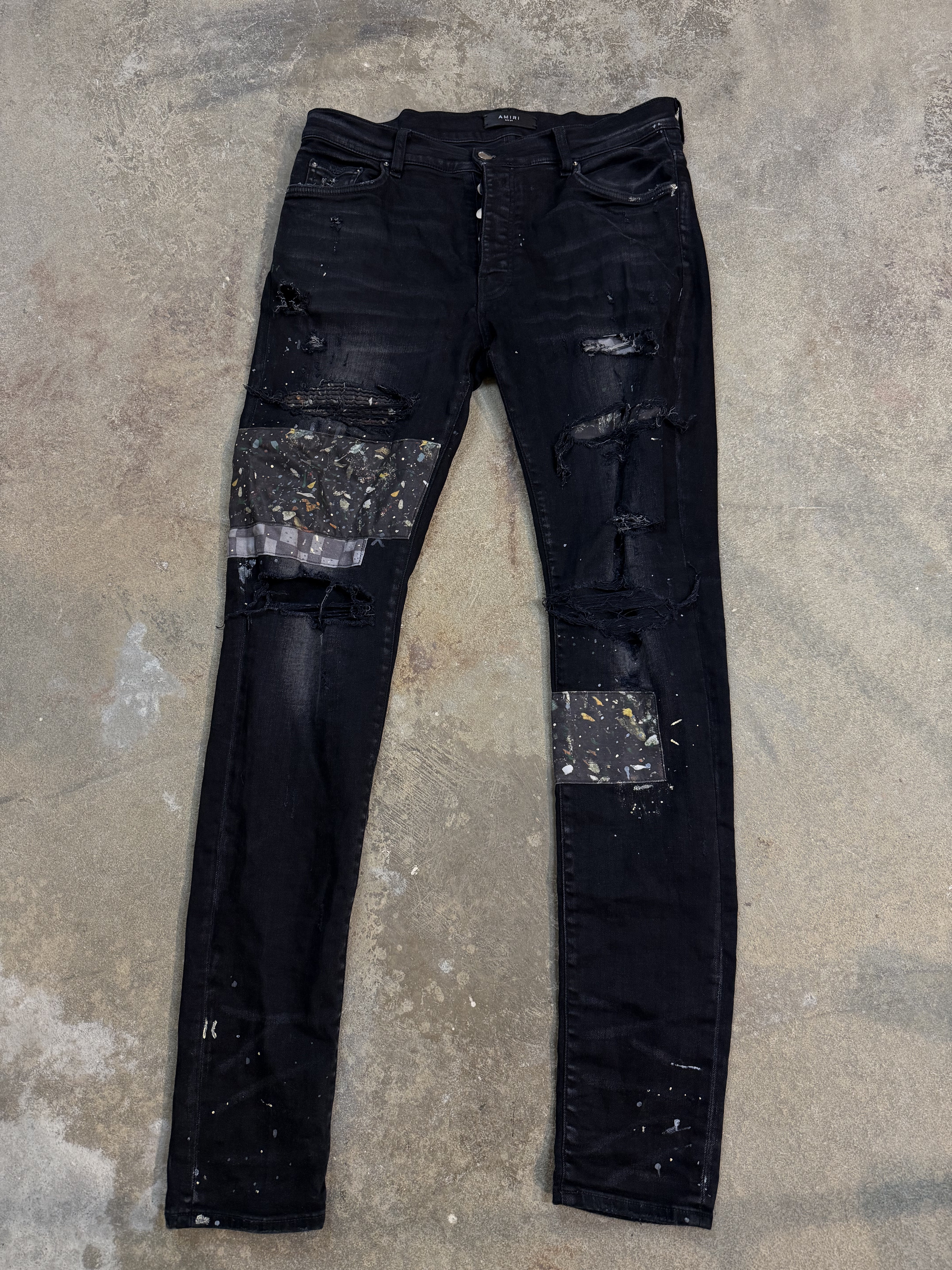 Amiri Jeans Black Splatter Patchwork