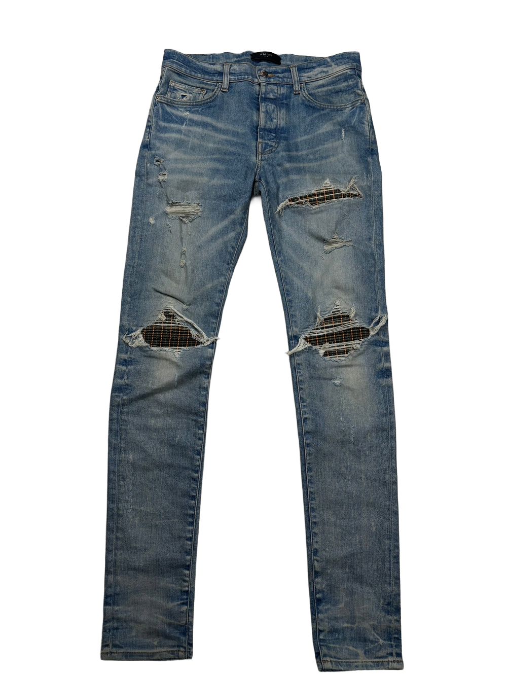 Amiri MX1 Plaid Patch Light Wash Jeans