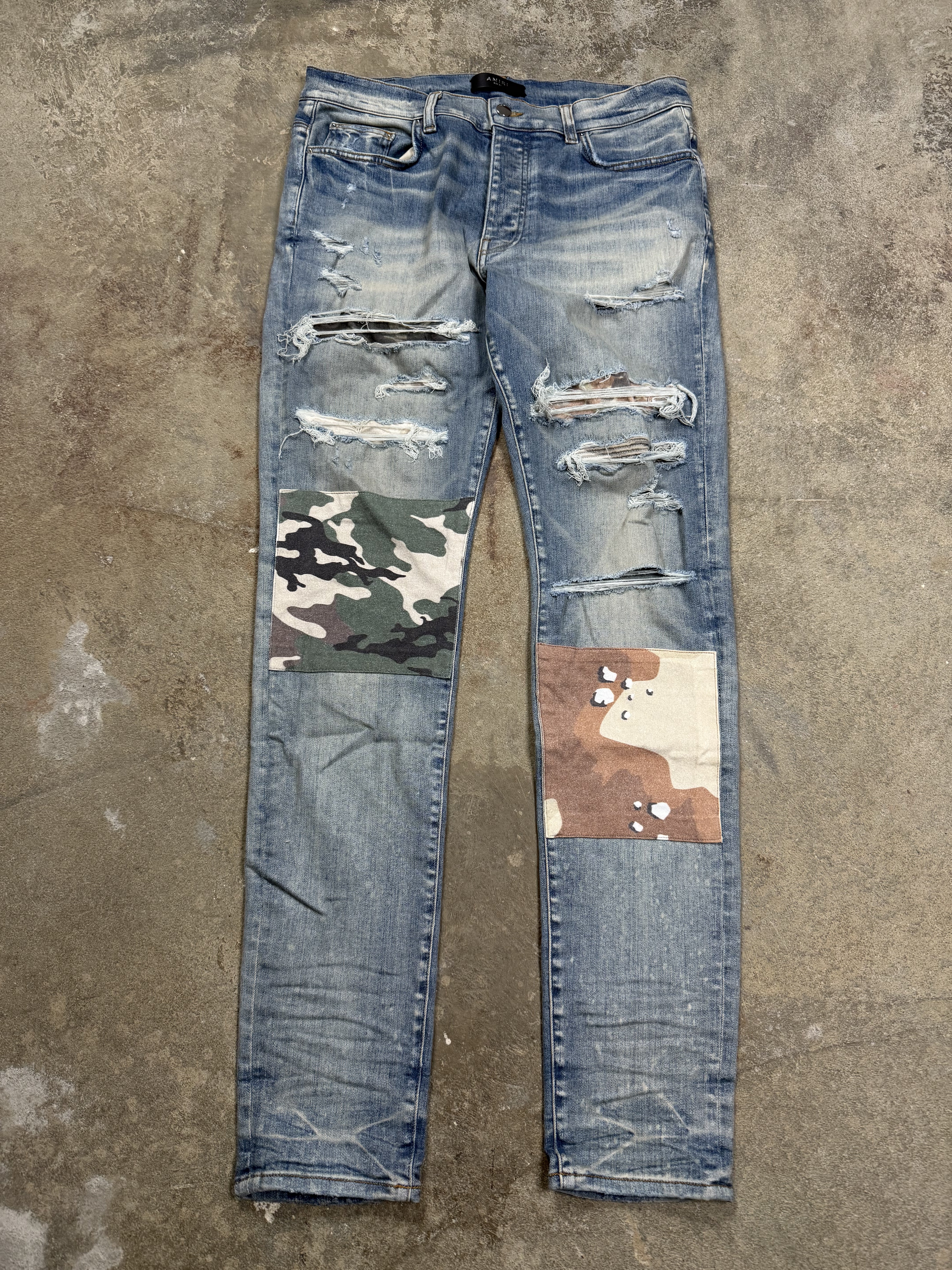 Amiri Jeans Light Wash Camo Patchwork