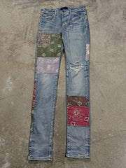 Amiri Jeans Light Wash Multi Paisley Patchwork Used 30