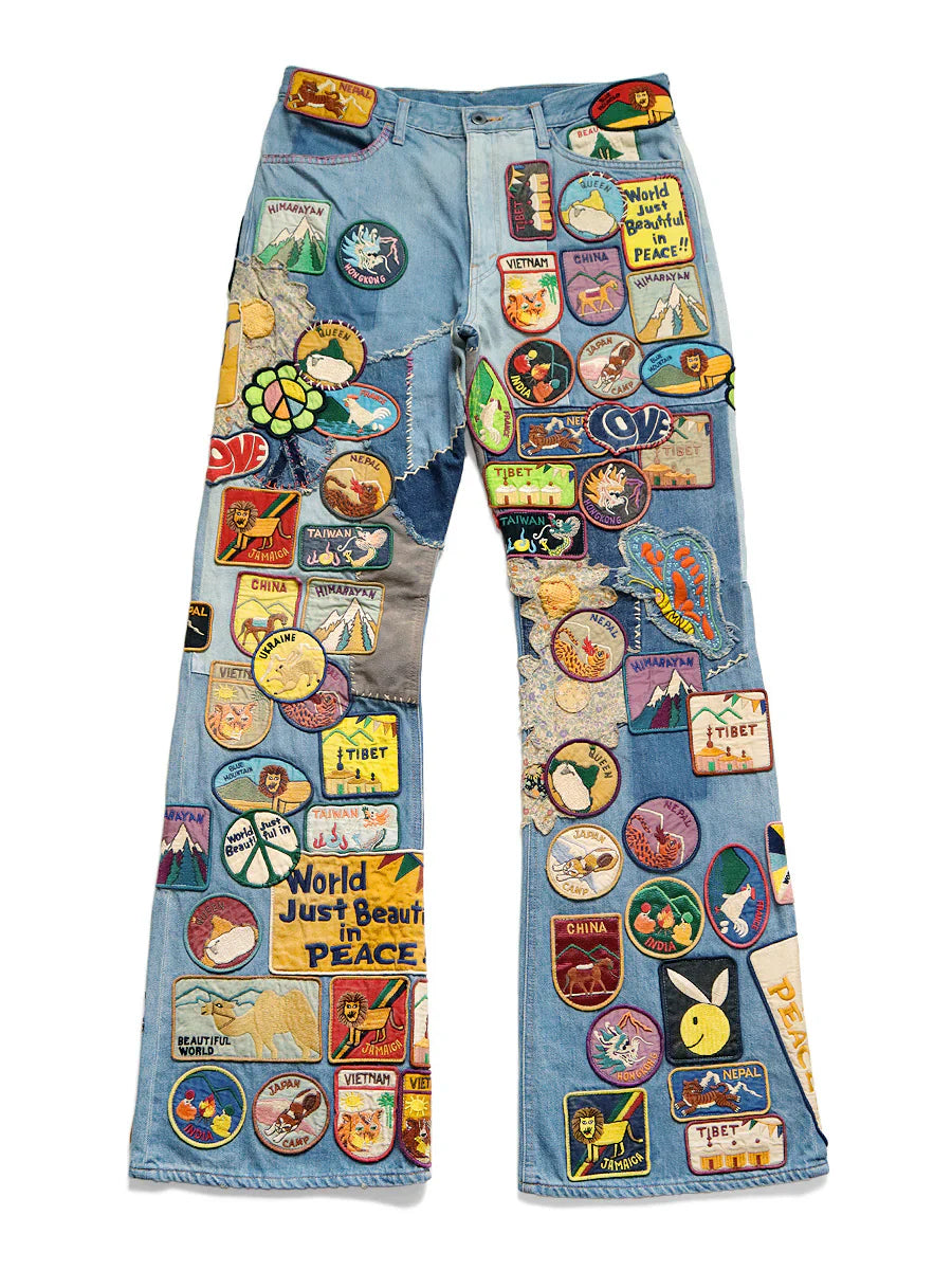 Kapital Flooded Patchwork Flared Jeans