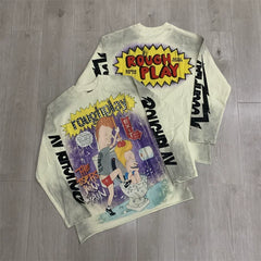 Roughplay Cartoon Comic Graphic Heavyweight Long-Sleeve Tee - Vintage Sand