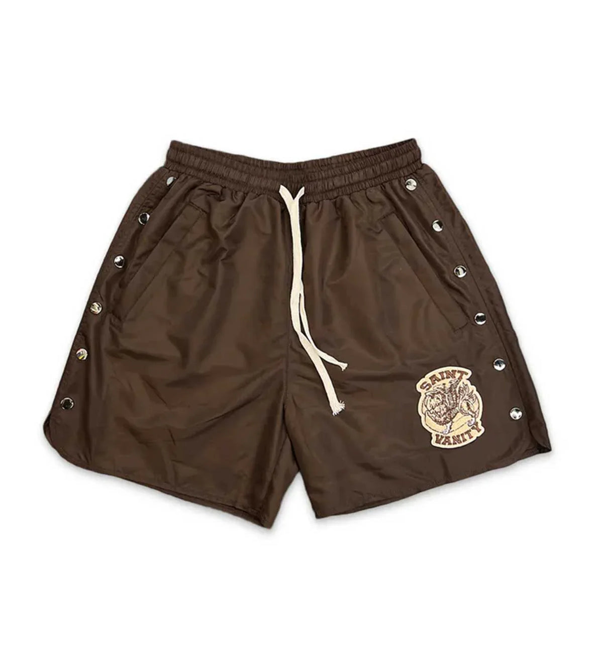 Saint Vanity Brown Nylon Button Up Shorts