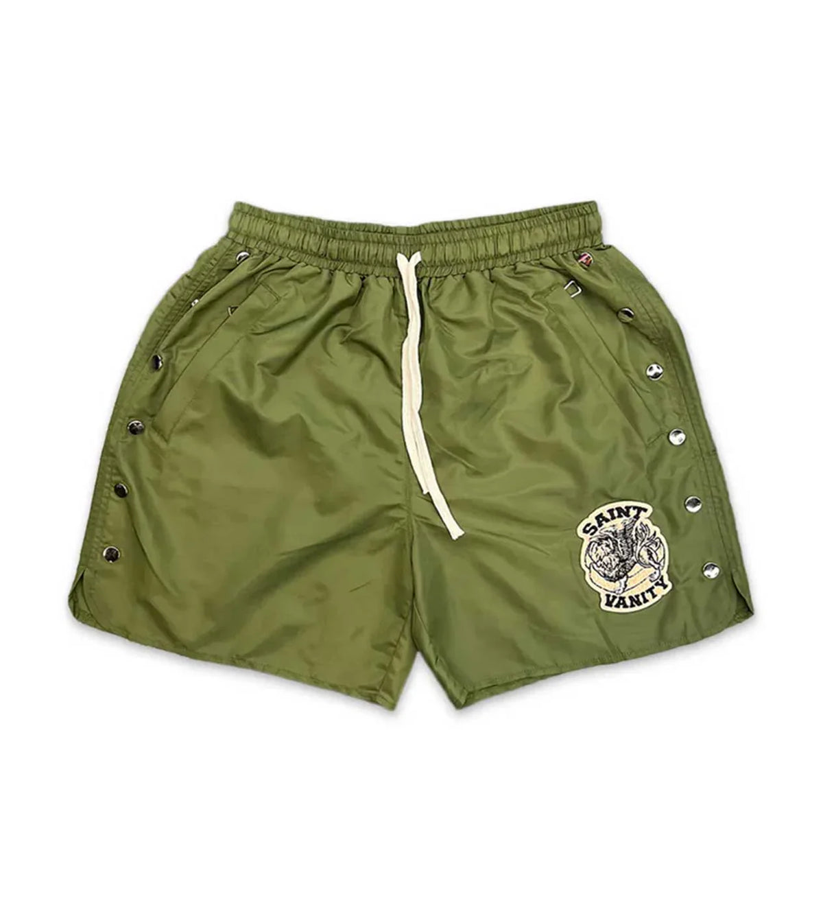 Saint Vanity Nylon Olive Button Up Shorts